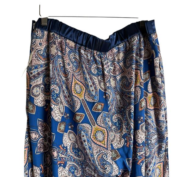 Anthropologie Elevenses Ines Blue Paisley Print Wide Leg Flowy Boho Pants Size L - Picture 10 of 15